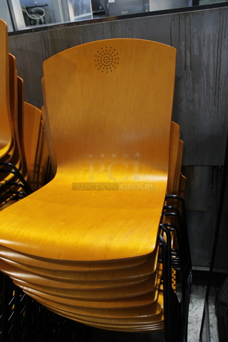 168 Wood Pattern Dining Chairs on Metal Black Finish Legs. 168 Times Your Bid!