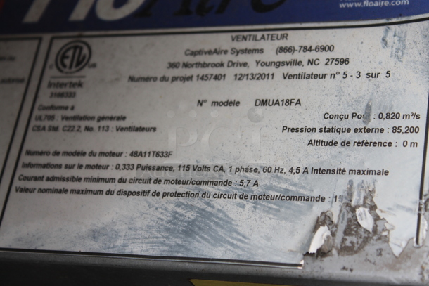 CaptiveAire DMUA18FA Metal Commercial Rooftop Mushroom Exhaust Fan. 115 Volts, 1 Phase.  - Image 5 of 5