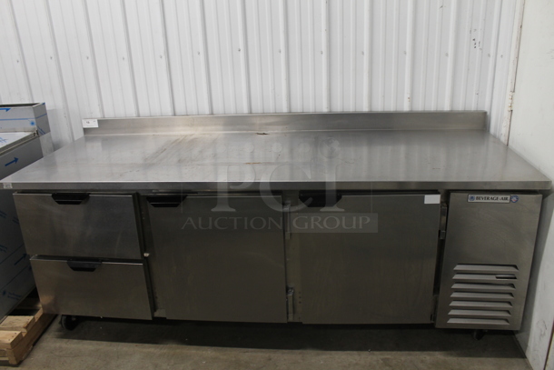 Beverage Air WTRD93AHC-2 Stainless Steel Commercial Work Top 2 Door Cooler w/ 2 Drawers on Commercial Casters. 115 Volts, 1 Phase. Tested and Working!