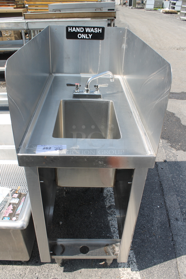 Stainless Steel Commercial Single Bay Sink w/ Faucet, Handles and Side Splash Guards. Bay 10x14 - Image 1 of 8