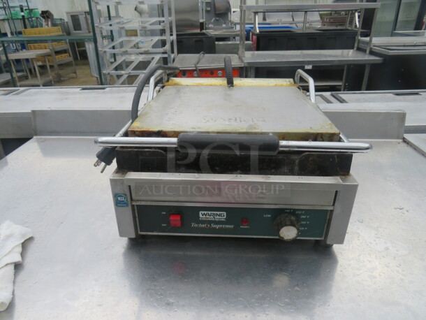 One Waring Commercial Tostato Supremo Flat Panini Press. Model# WFG275. 120 Volt. 16X20X10 - Image 1 of 1