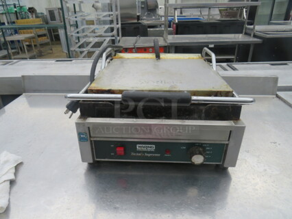 One Waring Commercial Tostato Supremo Flat Panini Press. Model# WFG275. 120 Volt. 16X20X10