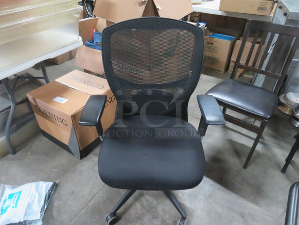 One Black Office Chair With Mesh Back On Casters. - Image 1 of 1