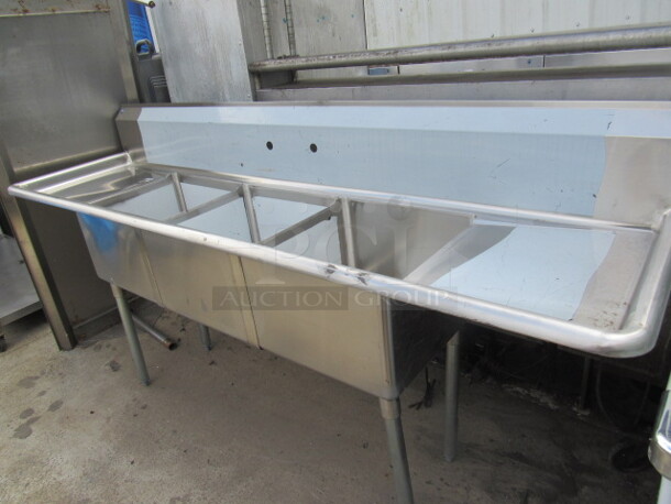 One NEW 3 Compartment Sink With Back Splash, R/L Drain Board. 90X24X44. Sink 18X18X12 - Image 2 of 4