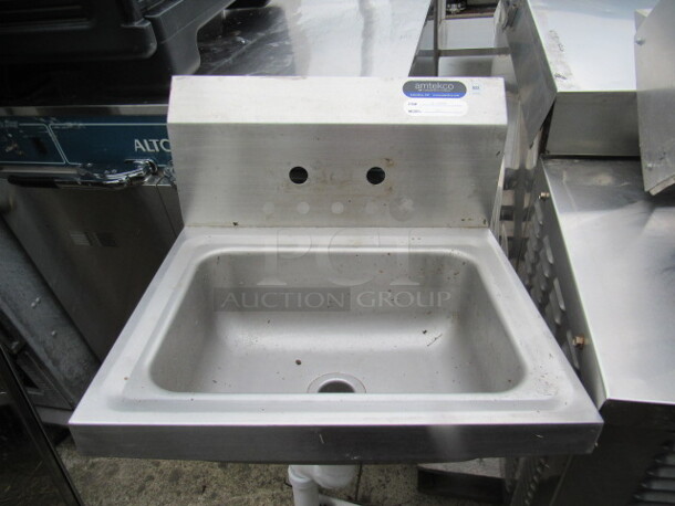 One Stainless Steel Hand Sink With Back Splash, And NO Faucet 17X18 - Image 1 of 1
