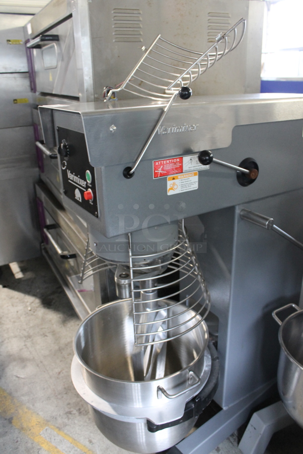 Varimlxer W60 Metal Commercial Floor Style 60 Quart Planetary Dough Mixer w/Stainless Steel Mixing Bowl, Bowl Guard and Paddle Attachment. 208 Volts, 3 Phase.  - Image 9 of 11