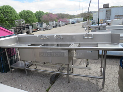 One 3 Compartment Dirty Side Dishwasher Table With a 3 Compartment Sink With R Side  And Back Splash, 2 Faucets And Dirty Side Sink With Hose Sprayer. 124X30X45
