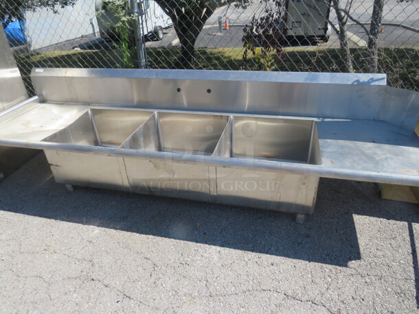 One Stainless Steel 3 Compartment Sink With R/L Drain Boards, Back Splash. No LEGS. 100X30X24