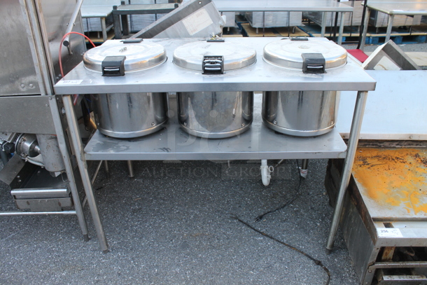 Stainless Steel Commercial Rice Cooker Table w/ 3 Rice Cookers. Tested and Powers On But Does Not Get Warm - Image 1 of 6
