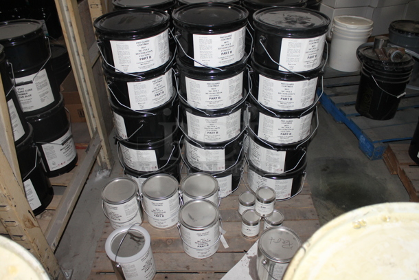 ALL ONE MONEY! PALLET LOT of Various Items Including Poly Buckets of MC Poly Restoration Coating White Part B and 2 Metal Barrels of Trilene. BUYER MUST REMOVE. - Image 4 of 6