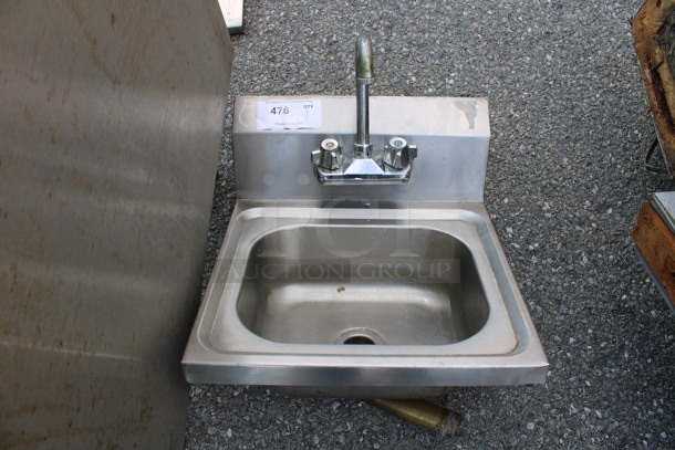 Stainless Steel Commercial Single Bay Wall Mount Sink w/ Faucet and Handles. 16x16x20