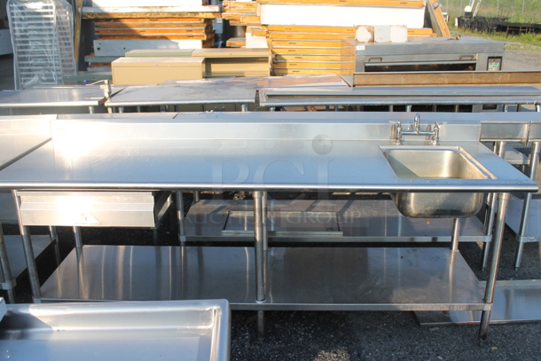 Advance Tabco Stainless Steel Commercial Table w/ Back Splash, Sink Basin, Handles and Under Shelf. - Image 1 of 6