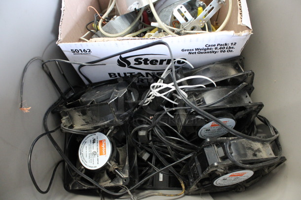ALL ONE MONEY! Lot of Metal Light Fixtures and Dayton Axial Fans in Poly Bin!  - Image 2 of 4