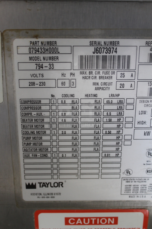 Taylor 794-33 Stainless Steel Commercial Floor Style Air Cooled 2 Flavor w/ Twist Soft Serve Ice Cream Machine on Commercial Casters. 208-230 Volts, 3 Phase. - Image 6 of 7