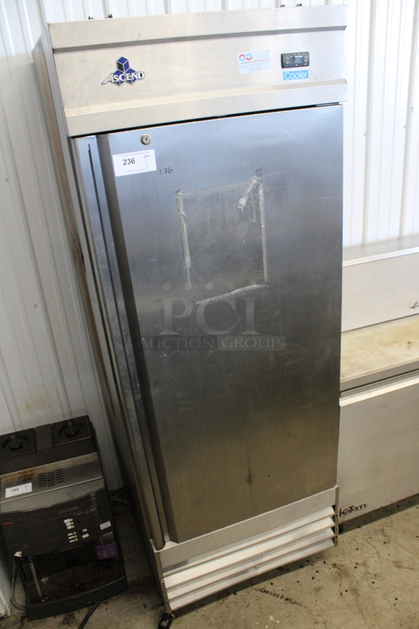 Jimex Model JFD-23R Stainless Steel Commercial Single Door Reach In Cooler w/ Poly Coated Racks on Commercial Casters. 115 Volts, 1 Phase. 29.5x32.5x81.5. Tested and Powers On But Temps at 45 Degrees - Image 2 of 6