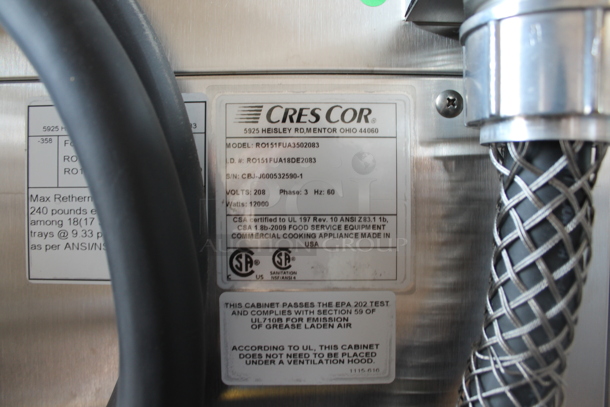 BRAND NEW! CresCor RO151RUA3502083 Quiktherm 350 Stainless Steel Commercial 2 Half Size Door Cook and Hold Cabinet on Commercial Casters. 208 Volts, 3 Phase.  - Image 7 of 7
