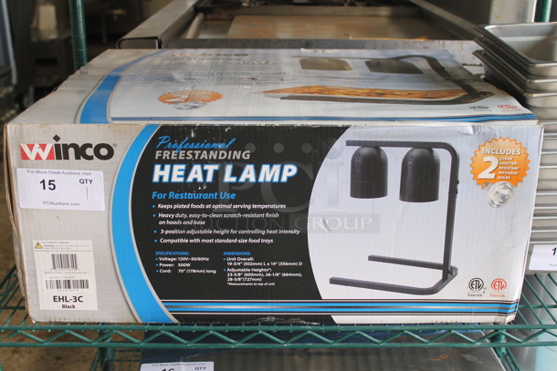 BRAND NEW IN BOX! Winco EHL-3C Metal 2 Head Warming Lamp - Image 1 of 3