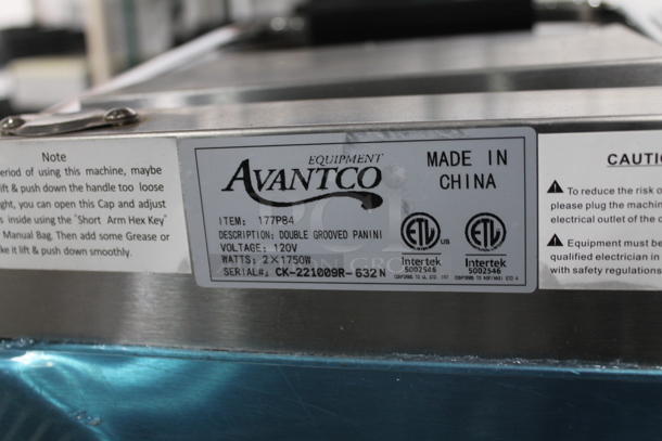 BRAND NEW SCRATCH AND DENT! 2022 Avantco 177P84 Stainless Steel Commercial Countertop Electric Powered Double Panini Press. 120 Volts, 1 Phase. Tested and Working! - Image 6 of 6