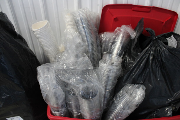 ALL ONE MONEY! Lot of Clear Plastic Cups in Red Poly Bin! - Image 3 of 5
