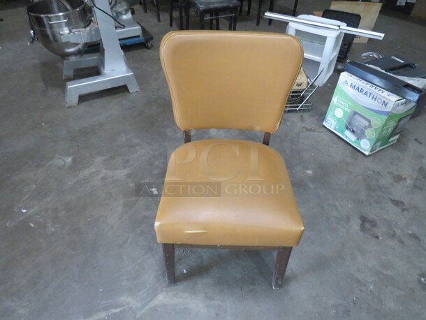 Wooden Chair With Brown Cushioned Seat And Back. 2XBID - Image 1 of 3