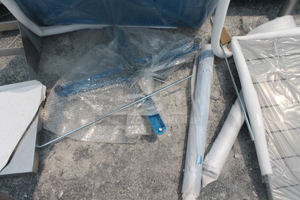 6 Outdoor Synthetic Teak Style Table Tops In White, Red, Gray, Blue With X-Shape Table Base. 6 Times Your Bid!  - Image 11 of 11