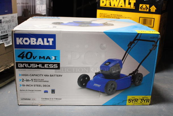 Kobalt 40-volt Max 19-in Push Cordless Lawn Mower 4 Ah (Battery & Charger Included). Kobalt  4.0 ah battery gives you the power you need for yards up to 1/4 acre
2-1 design features mulching and side discharge capabilities
7-position single lever height adjuster for the perfect cut on all grass types
