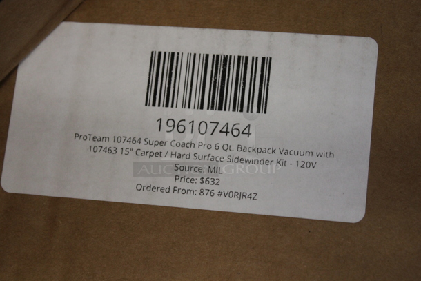 2 BRAND NEW SCRATCH AND DENT! ProTeam 196107464 Super Coach Pro 6 Qt. Backpack Vacuum with 107463 15" Carpet / Hard Surface Sidewinder Kit. 120 Volts, 1 Phase. 2 Times Your Bid! - Image 4 of 4