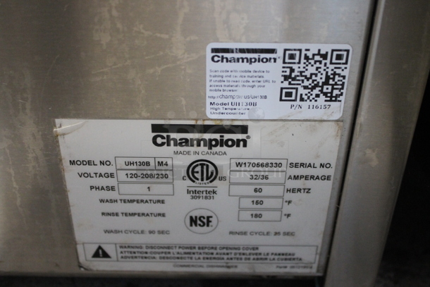 Champion UH130B Stainless Steel Commercial Undercounter Dishwasher. 120-208/230 Volts, 1 Phase.  - Image 6 of 7