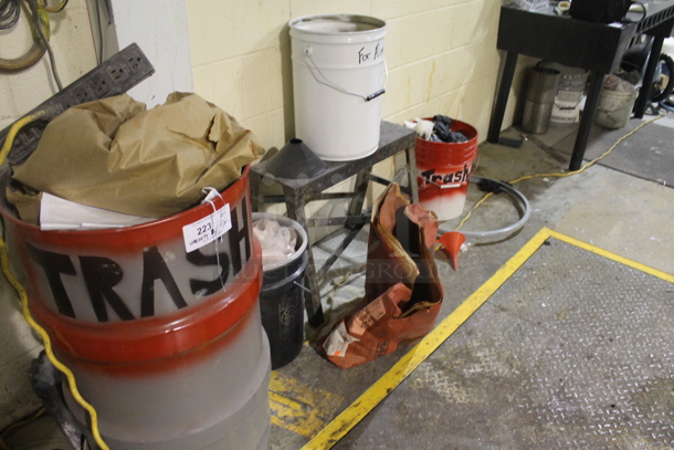 ALL ONE MONEY! Lot of Various Items Including Metal Barrel, Metal Stand and Poly Buckets. BUYER MUST REMOVE.  - Image 2 of 5