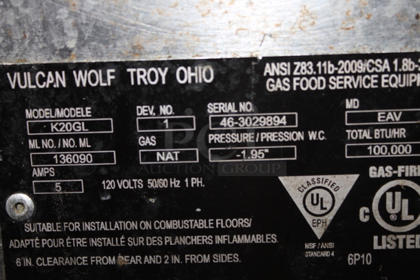 Vulcan Wolf K20GL Stainless Steel Commercial Floor Style Natural Gas Powered 20 Gallon Steam Kettle. 100,000 BTU. - Image 6 of 6