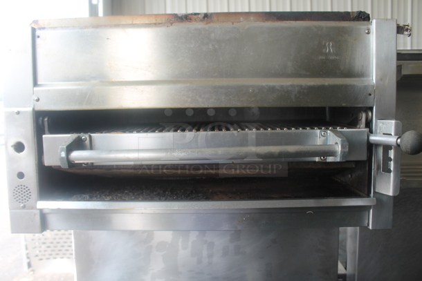 Stainless Steel Commercial Natural Gas Powered 2 Tier 6 Burner Range w/ Oven, Salamander Cheese Melter and Back Splash. - Image 4 of 6