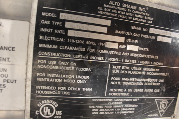 Alto Shaam ML20 20G Commercial Stainless Steel Natural Gas Roll in Rack Combitherm Oven On Galvanized Legs. Missing Door Handle Parts. 170,000 BTU. - Image 10 of 11