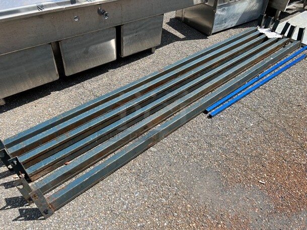 ALL ONE MONEY! Lot of 6 Metal Rods, 2 Blue Shelving Unit Poles and Metal Under Shelf. Includes 48x21x1.5 - Image 2 of 3