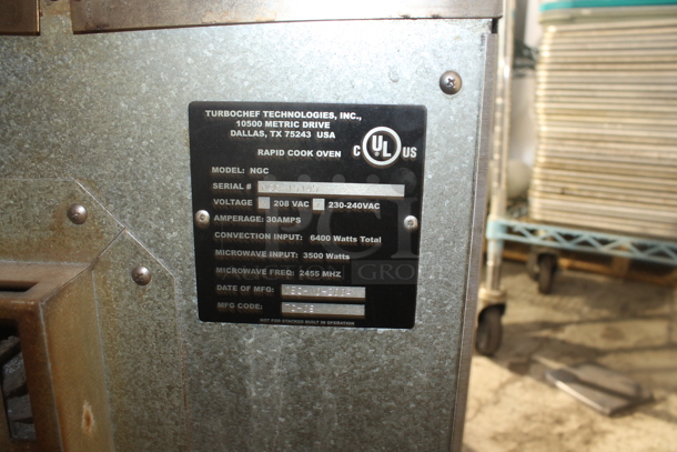 Turbochef NGC Stainless Steel Commercial Countertop Electric Powered Rapid Cook Oven. 208/240 Volts, 1 Phase. - Image 4 of 5