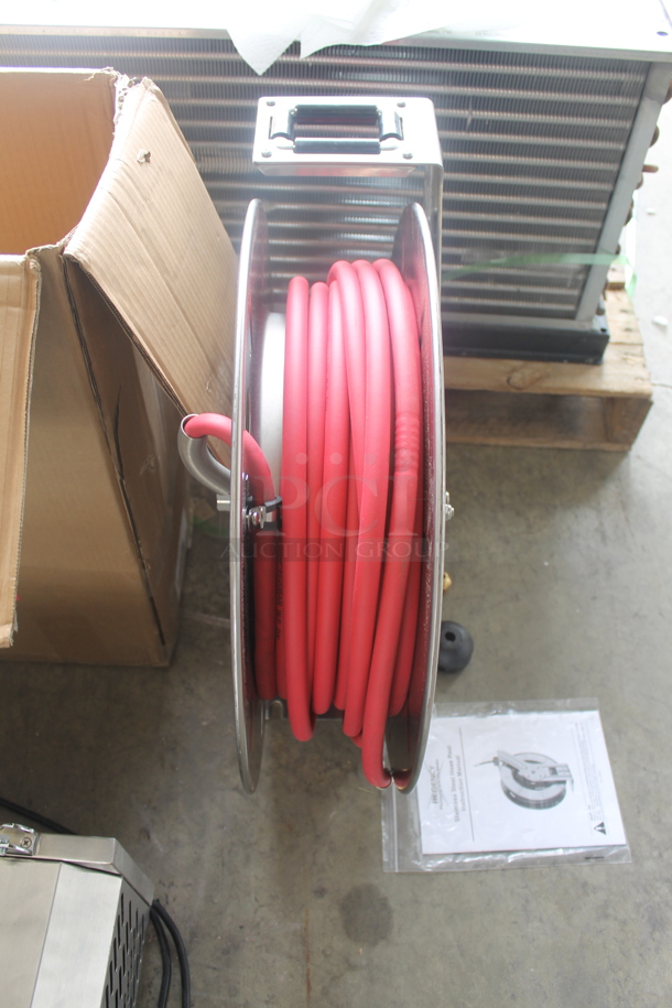 BRAND NEW IN BOX! Regency SSL808153 Open Powder-Coated Stainless Steel Hose Reel with 50' Hose. - Image 5 of 7