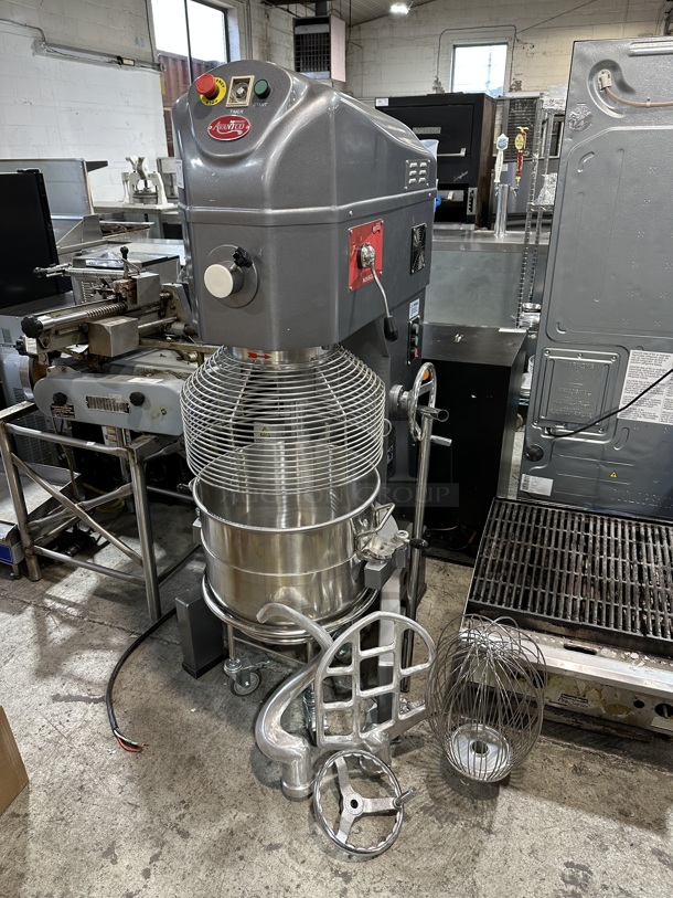 BRAND NEW SCRATCH AND DENT! Avantco MX60H Metal Commercial Floor Style 60 Quart Planetary Mixer w/ Mixing Bowl, Bowl Guard, Bowl Dolly, Whisk, Paddle and Dough Hook Attachments. 240 Volts, 1 Phase. - Image 2 of 12