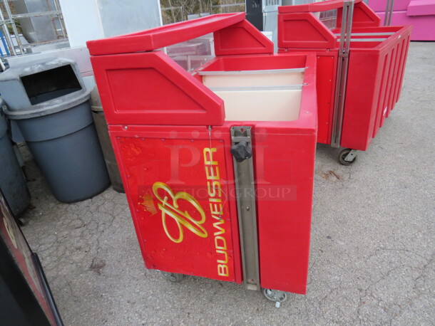 One Budweiser IRP Elite Beverage Cart/Kiosk With 3 Wells, Over Shelf On Casters. Model# IRP-2043. 60X30X50  - Image 2 of 4