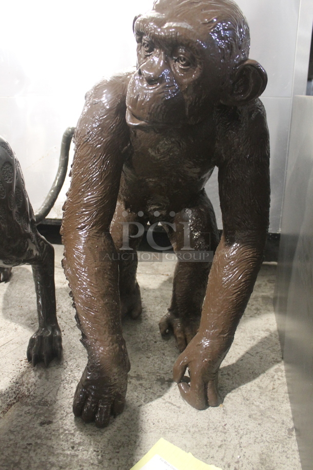 WOW! Bronze Painted Brown Bonobo Ape Statue. - Image 4 of 6