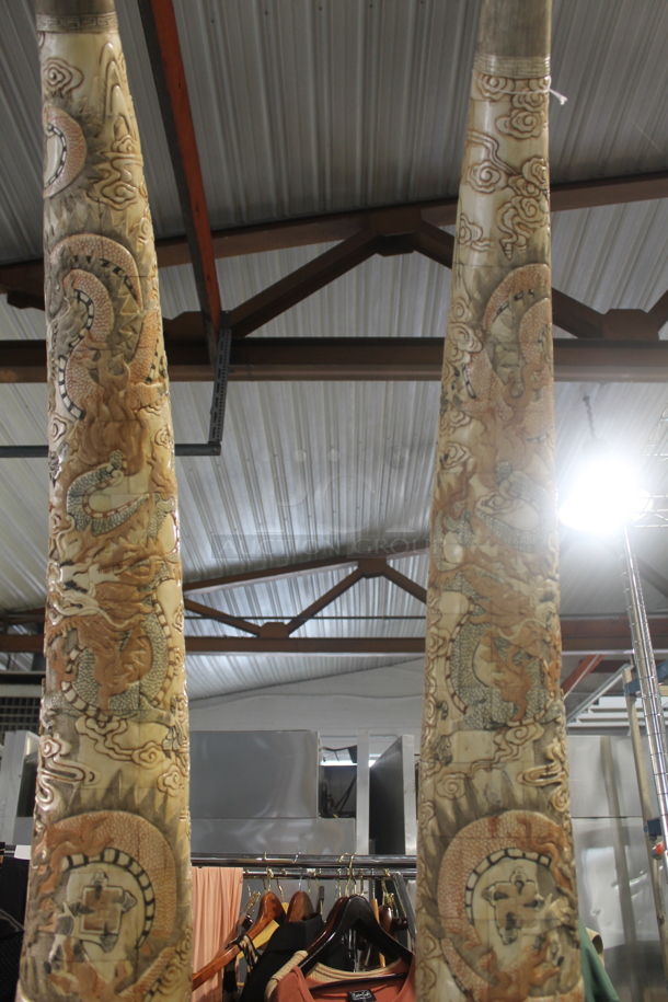 2 HAND CARVED Bone Mastadon Tusk Shaped Statues. 2 Times Your Bid! - Image 6 of 7
