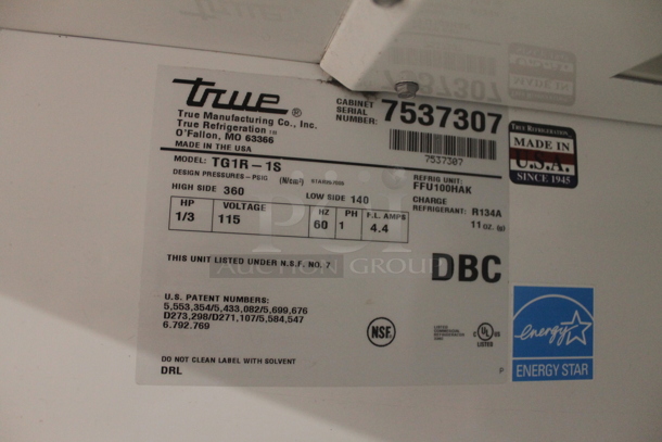 2012 True TG1R-1S ENERGY STAR Stainless Steel Single Door Reach In Freezer w/ Poly Coated Racks on Commercial Casters. 115 Volts, 1 Phase. Tested and Working! - Image 6 of 7