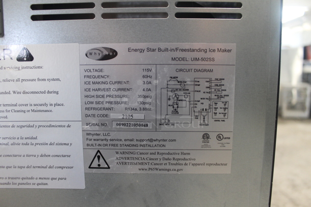 BRAND NEW SCRATCH AND DENT! 2021 Whynter UIM-502SS Stainless Steel Self Contained Ice Machine. 115 Volts, 1 Phase. 15x24x33. - Image 5 of 7