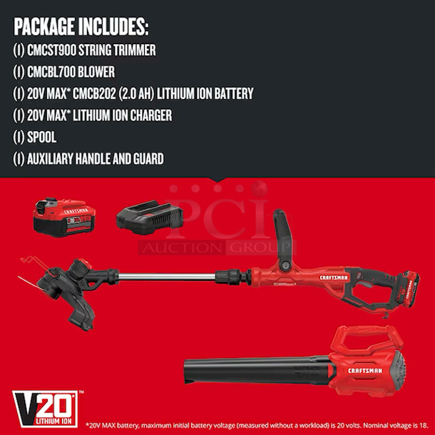 All New, All Craftsman CRAFTSMAN V20 Brushless 2-Piece 20-Volt Max Cordless Power Equipment Combo Kit – 13” Weed Wacker, String Trimmer & Blower Combo Kit (With Battery & Charger) 10x Your Bid - Image 4 of 12