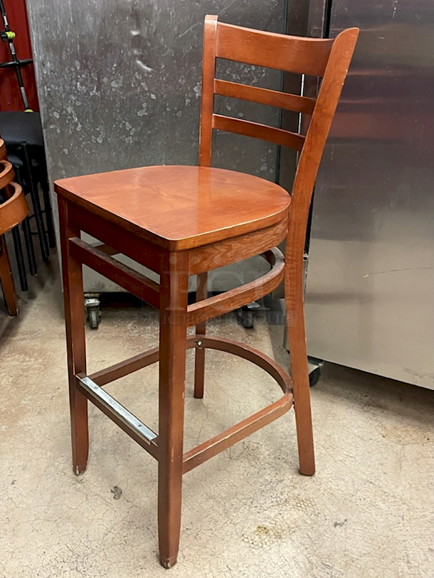 OUTSTANDING!! Wooden Ladder Back Bar Height Chairs. Seat Height: 29" Overall Dimensions: 18-1/2x17x43 3x Your Bid - Image 3 of 8