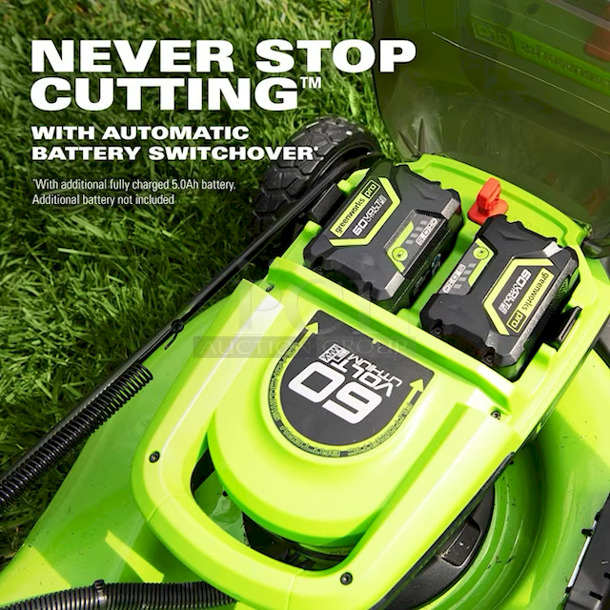 Greenworks Pro 60V 21" Cordless Self-Propelled Lawn Mower w/ 4-in-1 Mowing Capability & Dual-Port Automatic Battery Switchover. Includes Battery & Charger. 3x Your Bid
 - Image 11 of 12