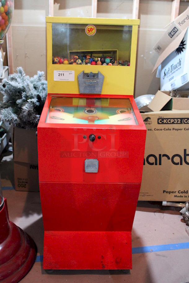 EXCITING! Impulse Industries Play More Win More Gumball Machine, High Quality Pinball Style Gumball Vending Machine. Accepts Quarters, .50¢ To Play. On Heavy Duty Commercial Casters, Holds Up To $400.00 In Quarters. Capable Of Vending Gumballs, Bouncy Balls, Or Jawbreakers. Currently Filled With Bouncy Balls. 54" H x 18" W x 24" D 
 - Image 2 of 10