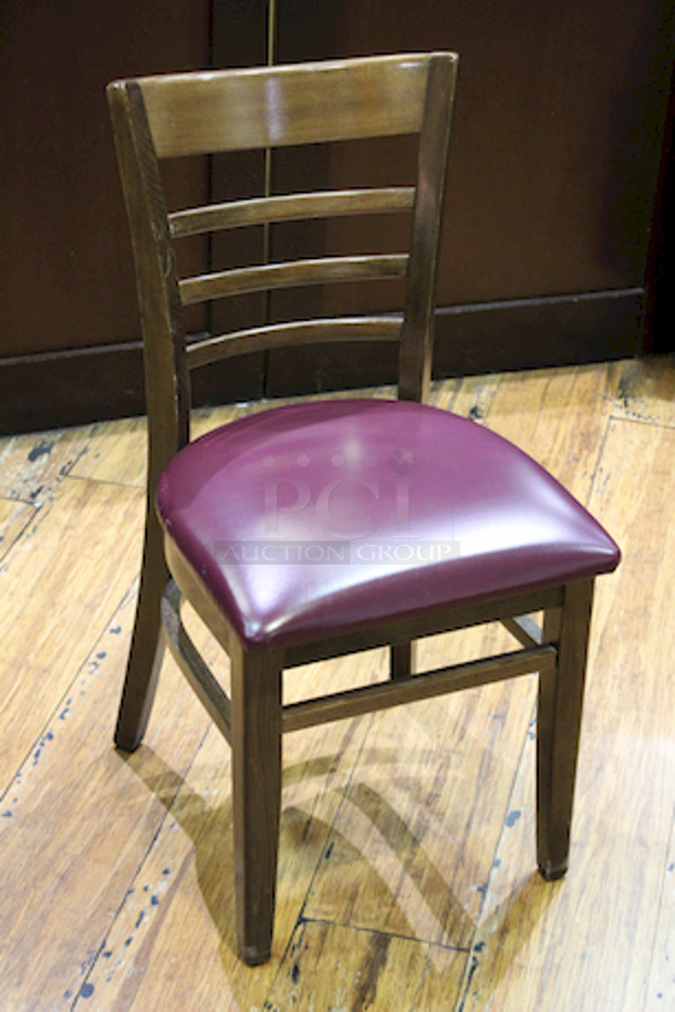BEAUTIFUL! Purple Padded Ladder Back Wood Chairs. 17-1/2x17-1/2x33 3x Your Bid