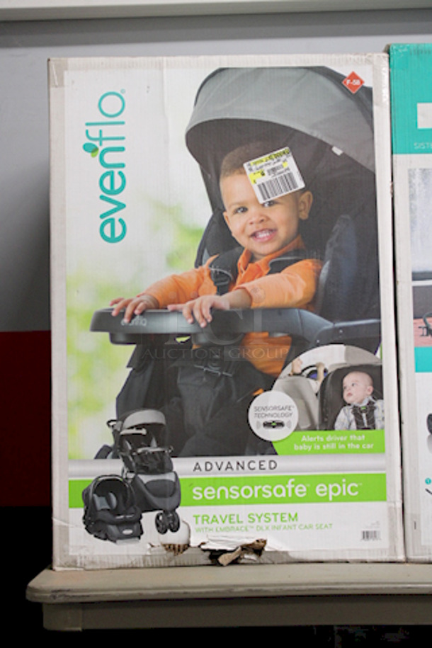 BRAND NEW!! Evenflo Advanced SensorSafe Epic 3 in 1 Travel System With Embrace DLX Infant Car Seat. - Image 2 of 10