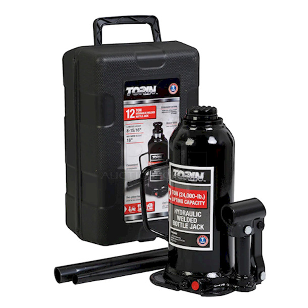 Torin T91203ST 12 Ton Hydraulic Bottle Jack 
Capacity: 24,000 lbs
Lifting range: 9-1/8" to 18-1/4" - Image 2 of 2