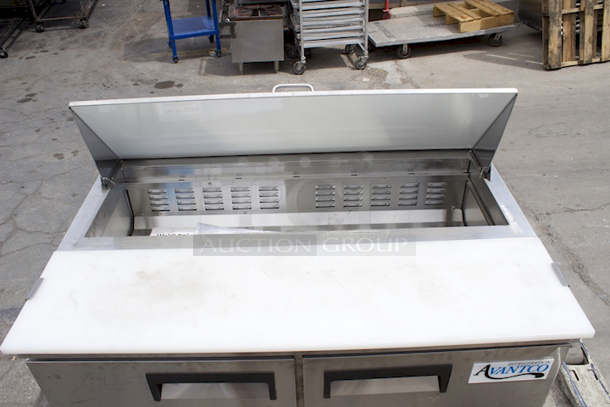 BRAND NEW SCRATCH & DENT! Avantco APT-48-HC 48" 2 Door Refrigerated Sandwich Prep Table, 115v. Tested Turns On. Throws Error Code. 
 - Image 8 of 9