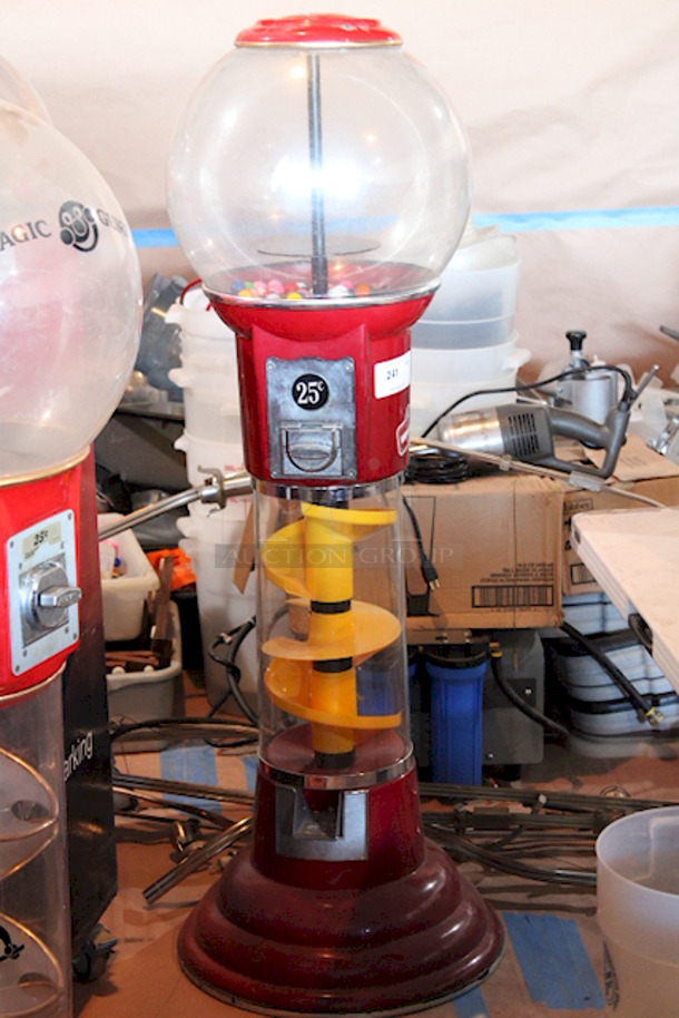 OFFICIAL! World Famous Magic Gumball International 5ft Large Spin and Drop Commercial Gumball Machine with Stand - Quarter Activated, Classic Red. TESTED! Works Perfect. Bowl & Housing Are Made From High Impact Clear As Crystal Fiber Glass. - Image 3 of 5